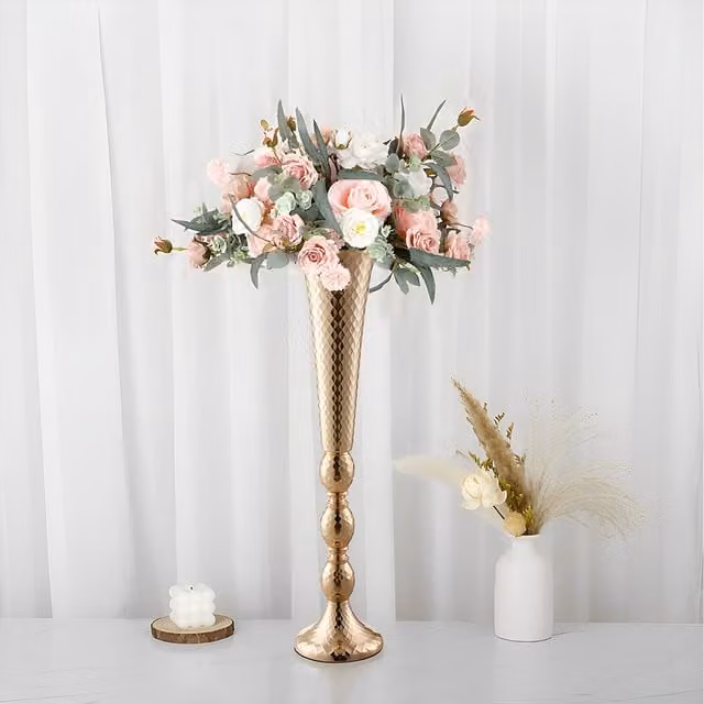 Lifeideas Golden Wedding Flared Decorative Metal Tabletop Vase in Gold