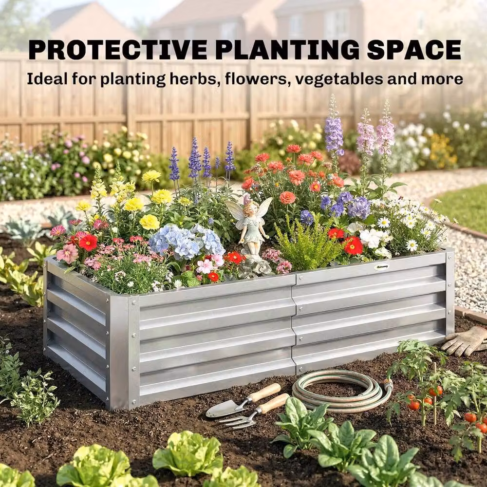 NESTLUNE Raised Garden Bed Elevated Planter Box in Silver, W/D/H: 60 x 60 x 30.5 cm – 4