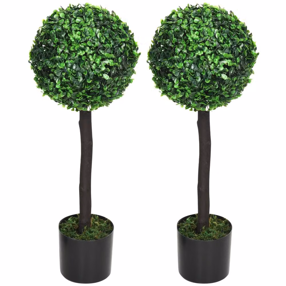 STILVORA Set of 2 Green Artificial Boxwood Tabletop Trees in Concrete Pots – 4