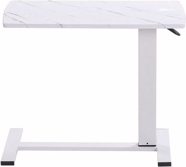 KORVIXA White and Marble Abstract Mobile Adjustable Overbed Table with Castors, W/D/H: 100 x 100 x 91 cm