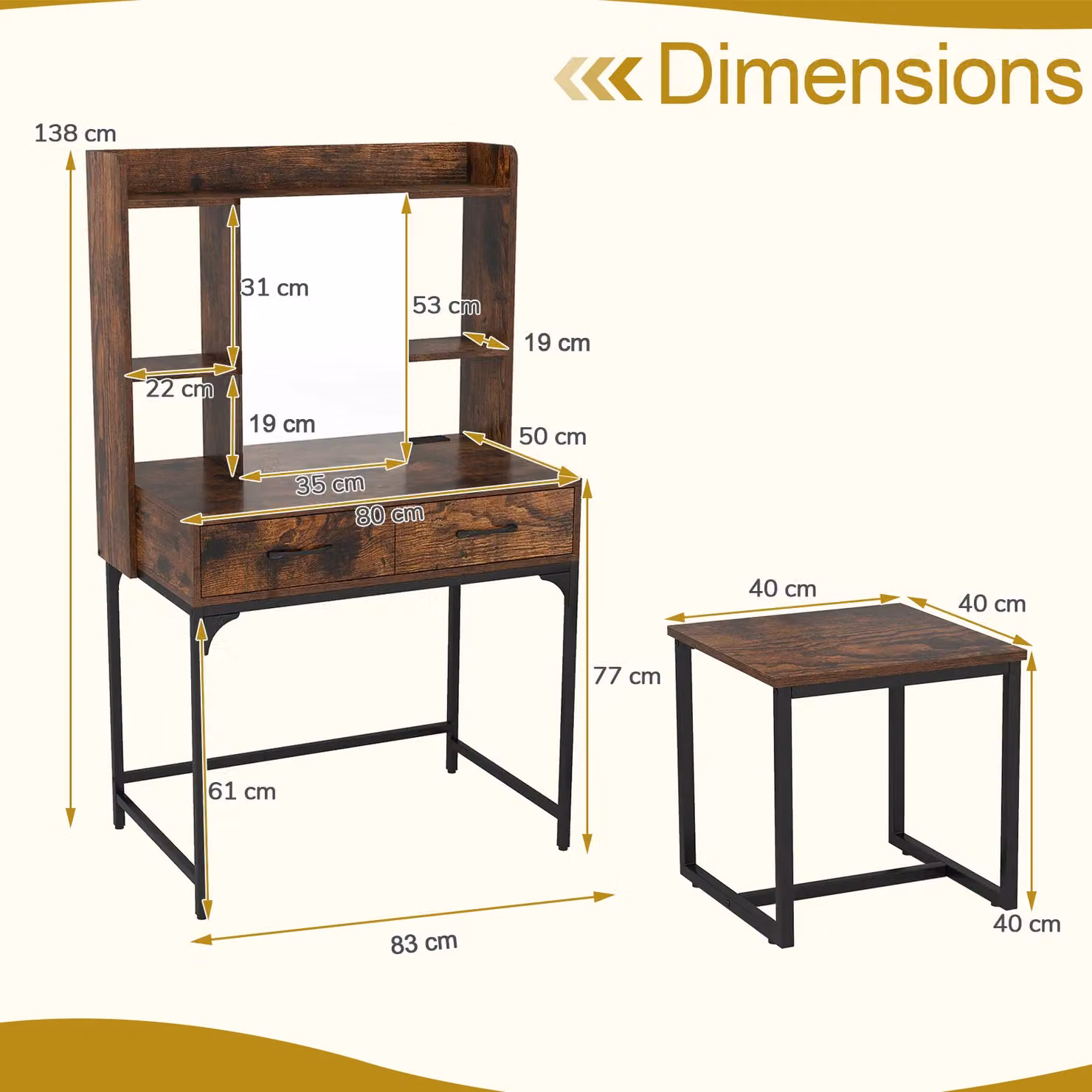 Costway Modern Wide Makeup Dressing Table with Power Outlets in Brown – 2