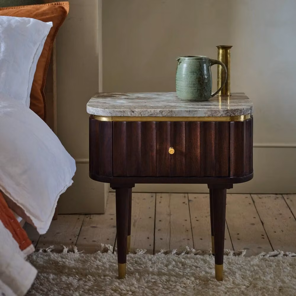 Atkin & Thyme Flute Marble Bedside Table in Grey and Brown