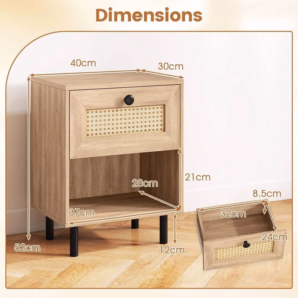 Kelvenix Set of 2 Brown Rattan and Metal Boho Style Bedside Tables – 2