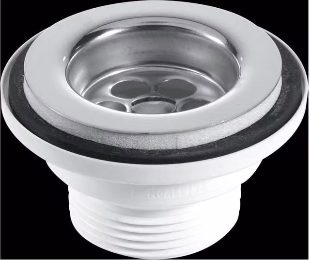 McAlpine Stainless Steel Basin Waste with Black PVC Plug, 60mm, 1.25 inch – 1