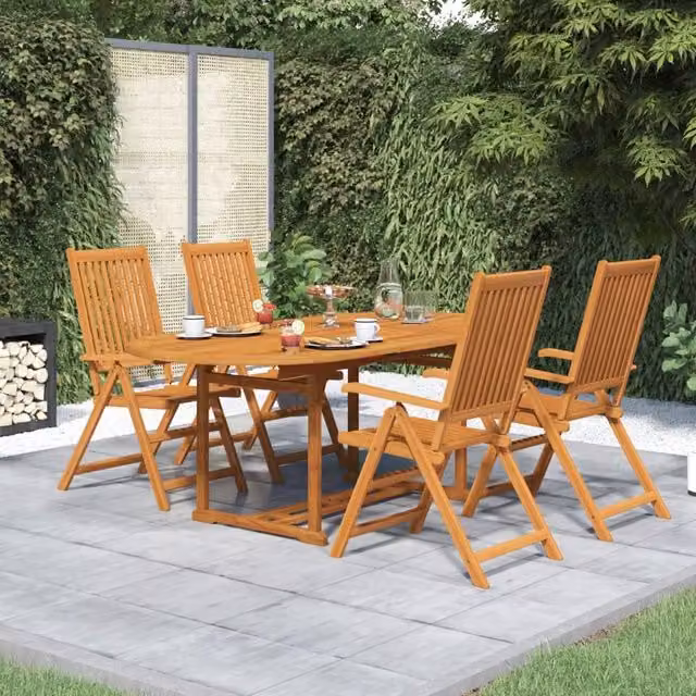 Berkfield Home 5 Piece Extendable Garden Dining Set in Brown Oiled Acacia Wood