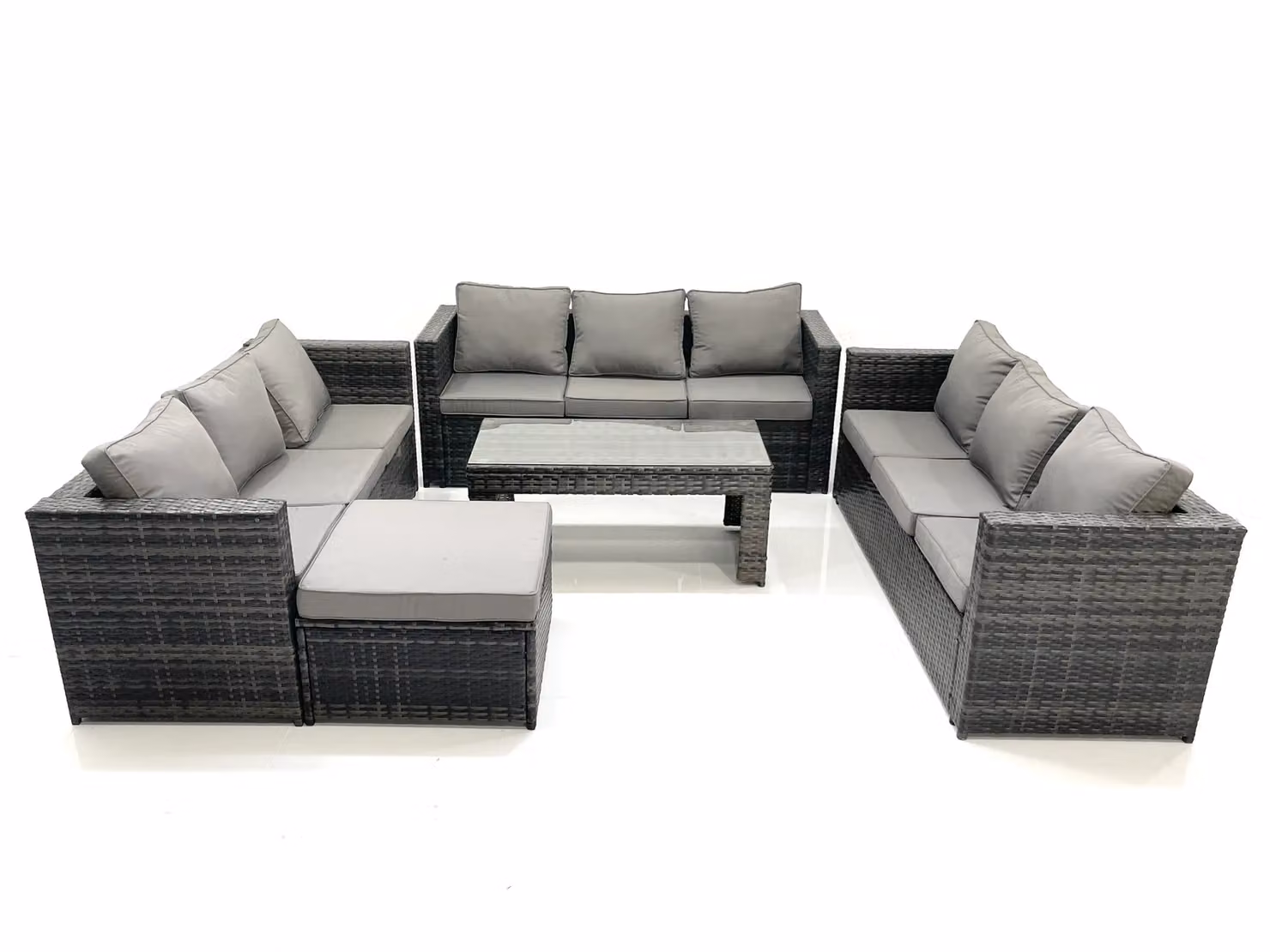 Fimous 10 Seater Rattan Garden Furniture Set in Dark Grey with U-Shape Sofa, Coffee Table and Ottoman – 2