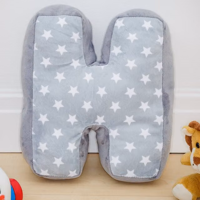 Echo Three Letter H Cushion in Grey and White with Star Pattern