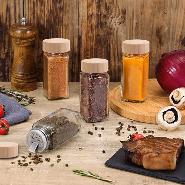 Livingandhome 24 Piece Glass Spice Jar Set with Bamboo Lids and White Sifter Fitments