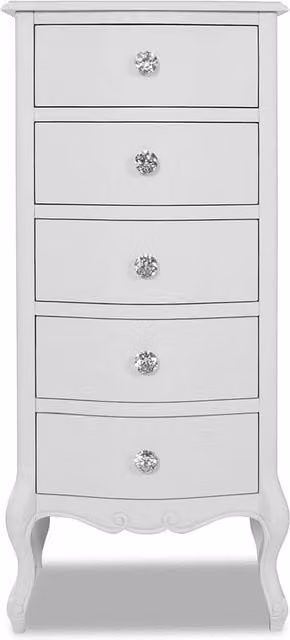 Juliette Tallboy Narrow Chest of Drawers in White with Diamond Shape Crystal Handles