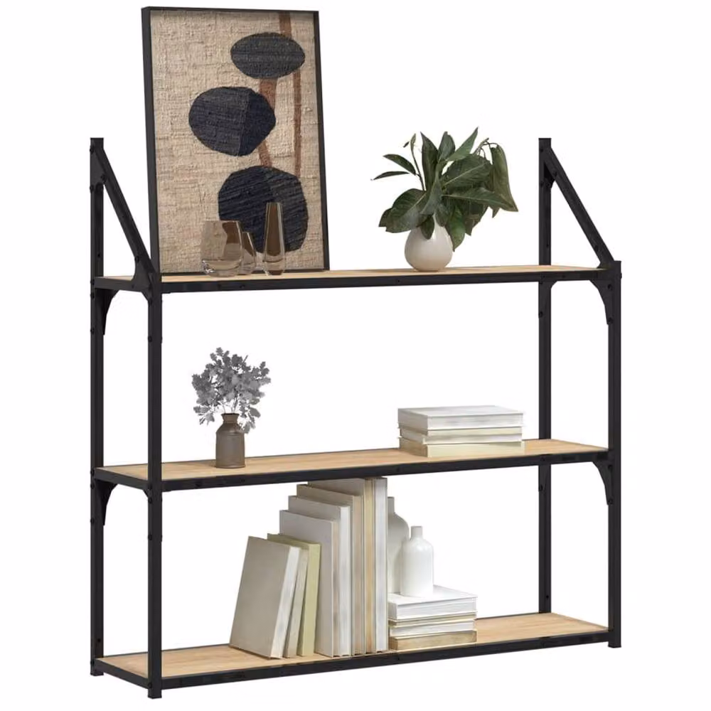 Berkfield Home 3-Tier Wall Mounted Shelf in Sonoma Oak, W/D/H: 80 x 21 x 78.5 cm – 3