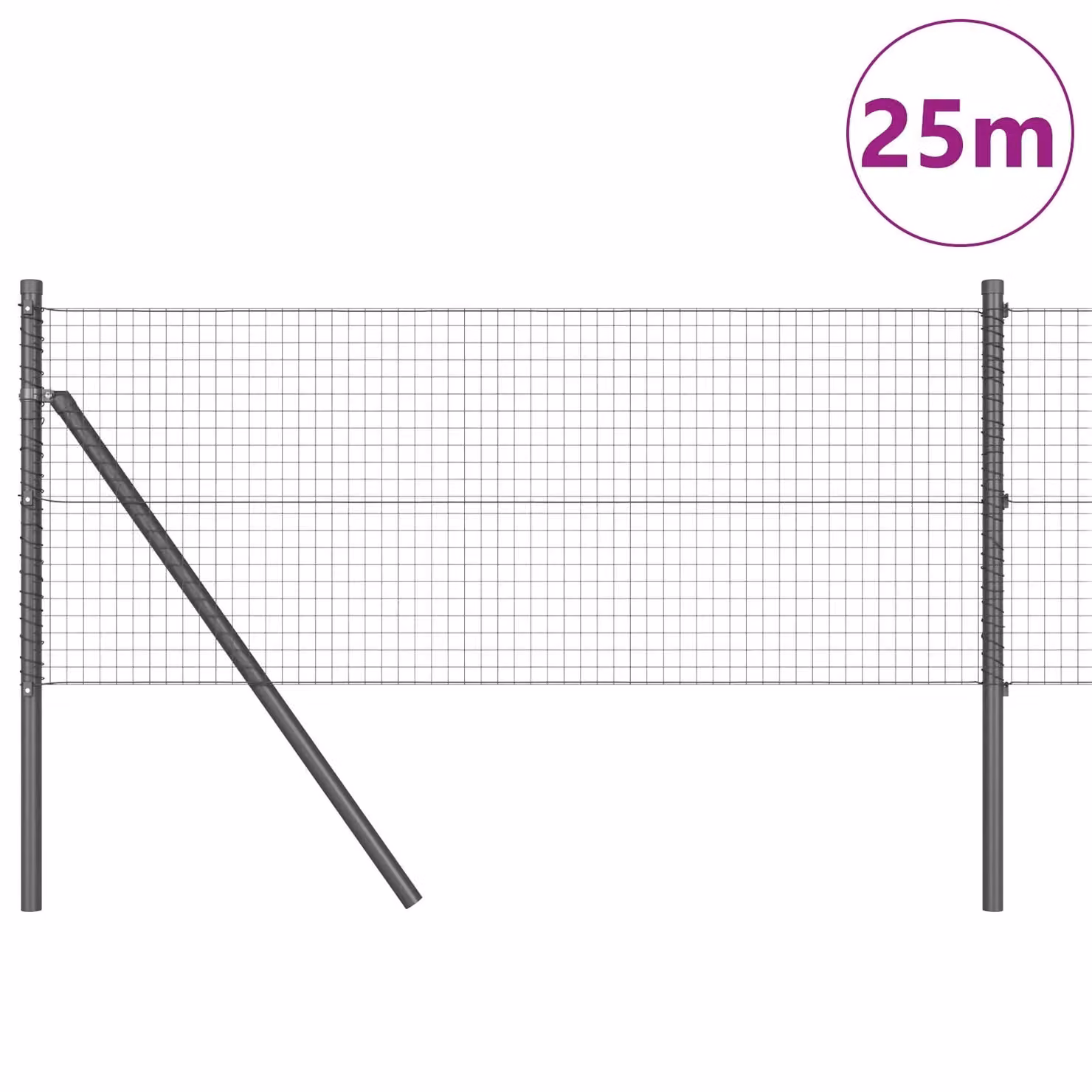 Berkfield Home Set of 2 Grey Steel Round Mesh Fence Posts – 3