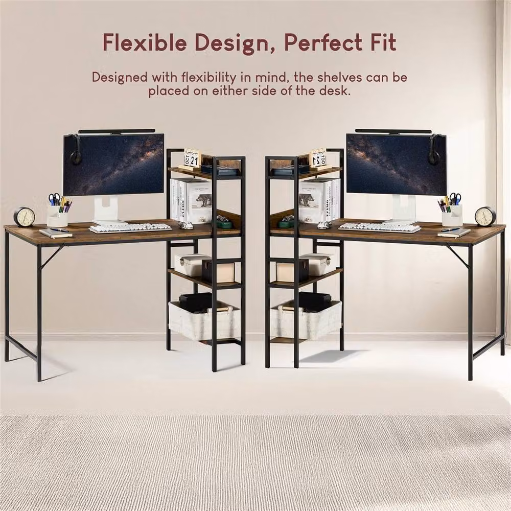 SPETLEK Computer Desk with 3 Shelves for Home Office in Brown Wood – 3