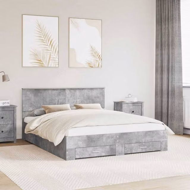 Berkfield Home Modern Bed Frame with Drawers in Grey Engineered Wood W/D/H: 160 x 200 cm