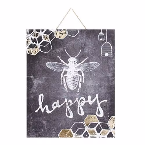 Graham & Brown Bee Happy Typography Printed Canvas Wall Art in Black, W: 50 cm, H: 40 cm