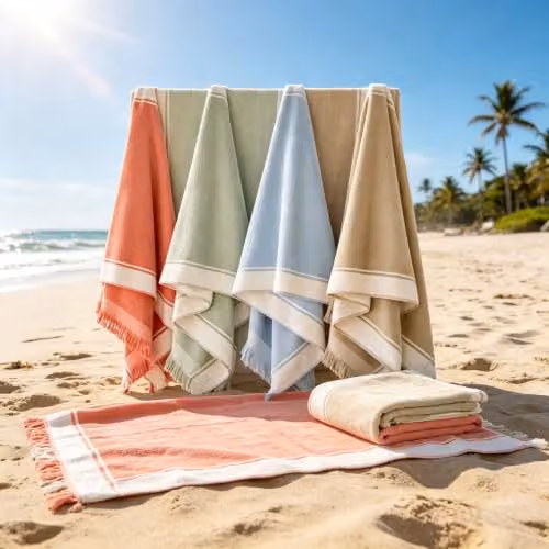 Lyndon Shoreline Stripe Cotton Beach Towel in Coral Pink, W/H: 80 x 165 cm – 2