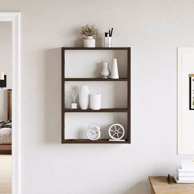 Berkfield Home Wall Mounted Smoked Oak Shelf in Brown, W/D/H: 60 x 43 x 9 cm – 1