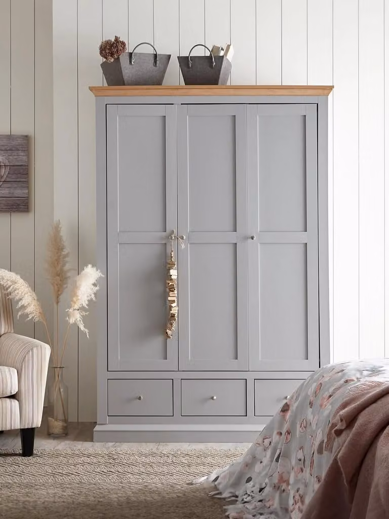 Hanna 3 Door 3 Drawer Wardrobe in Grey and Cream with Modern Storage for your Bedroom