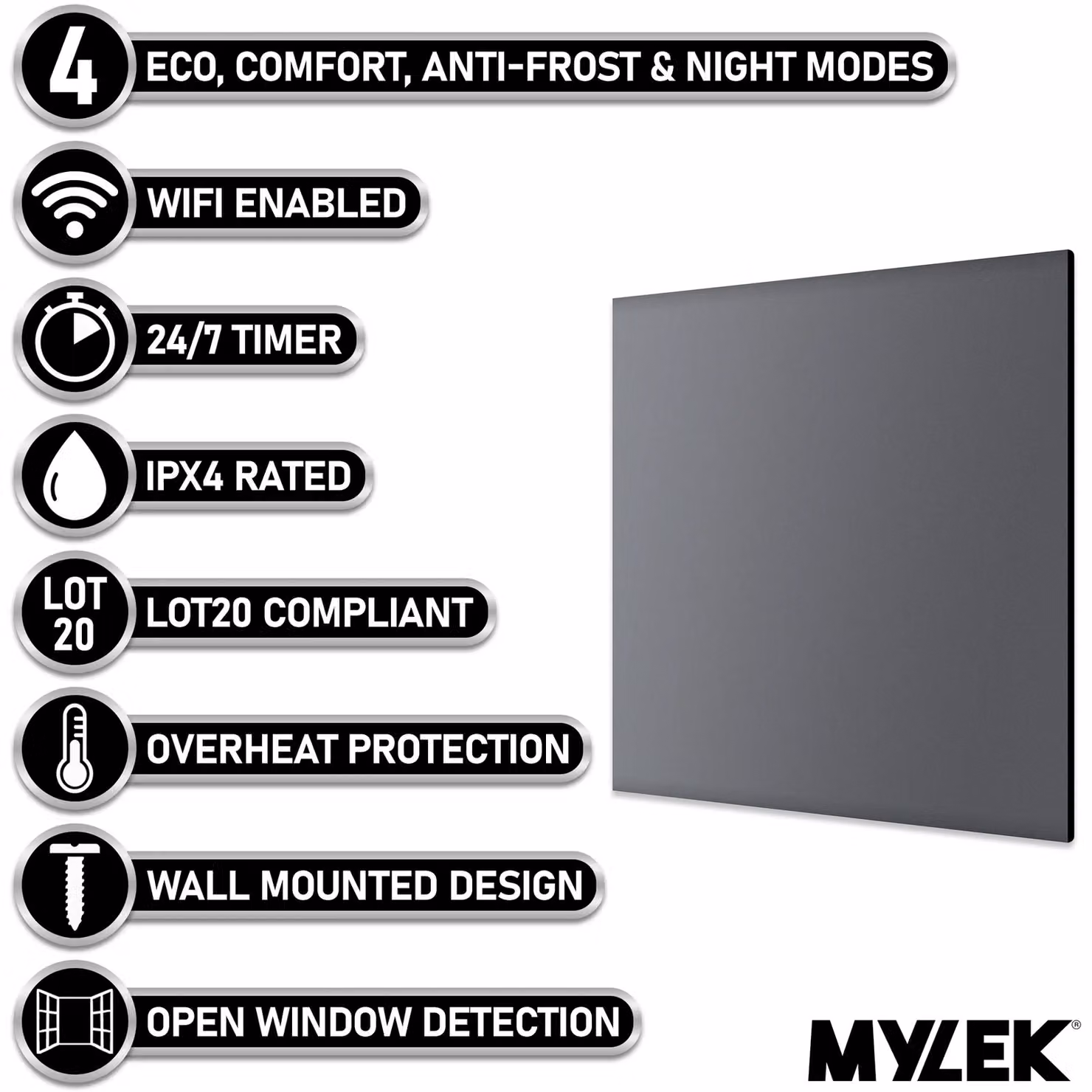 MYLEK 1000W Slimline Electric Panel Convector Heater with WiFi App Control in Anthracite – 2