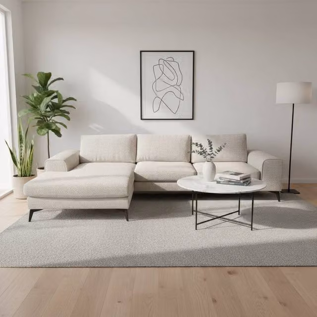 Abakus Direct Venice Chenille L-Shaped Corner Sofa in Beige, Left Facing