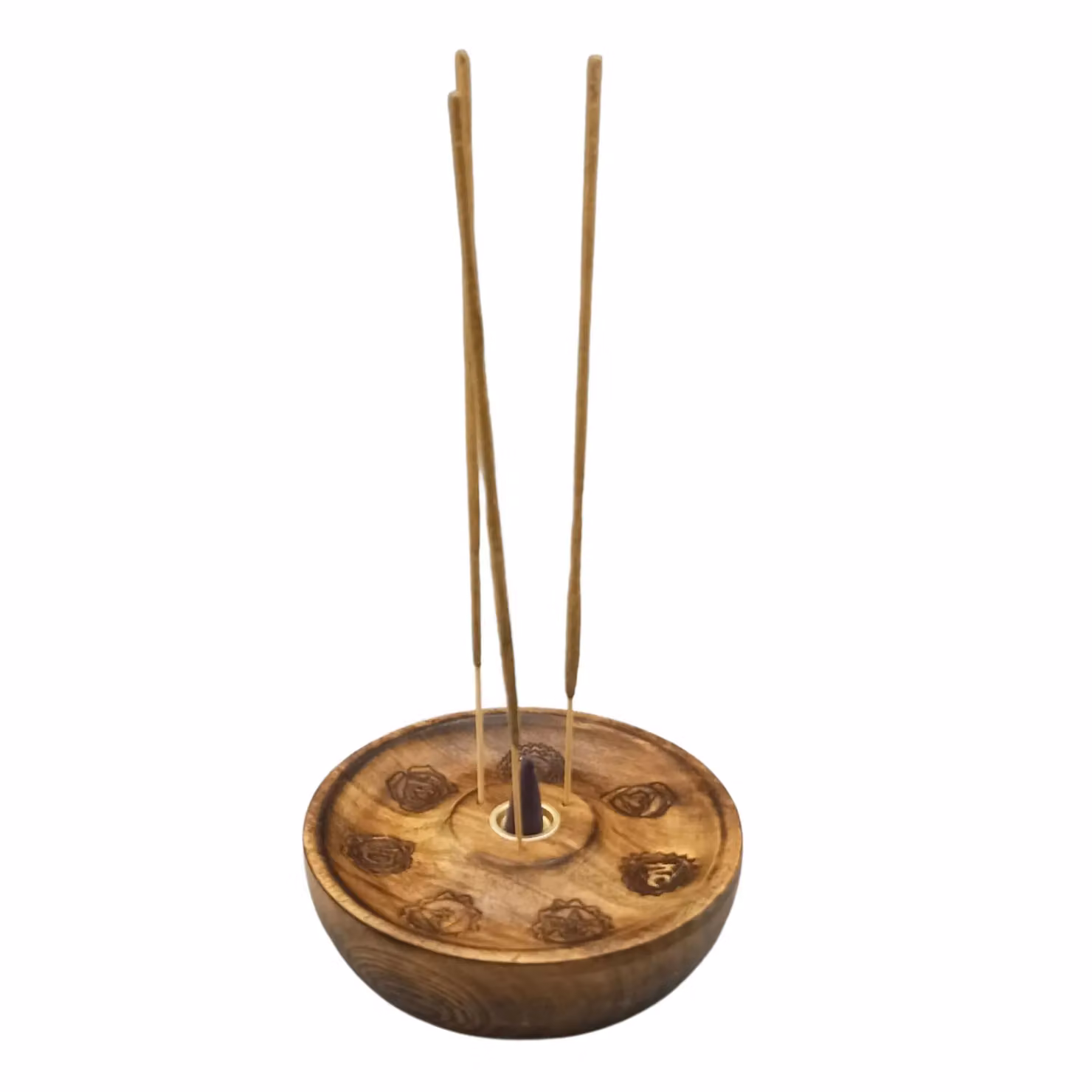 KDMD 7 Chakra Round Wooden Incense Stick and Cone Burner Disc in Brown – 3
