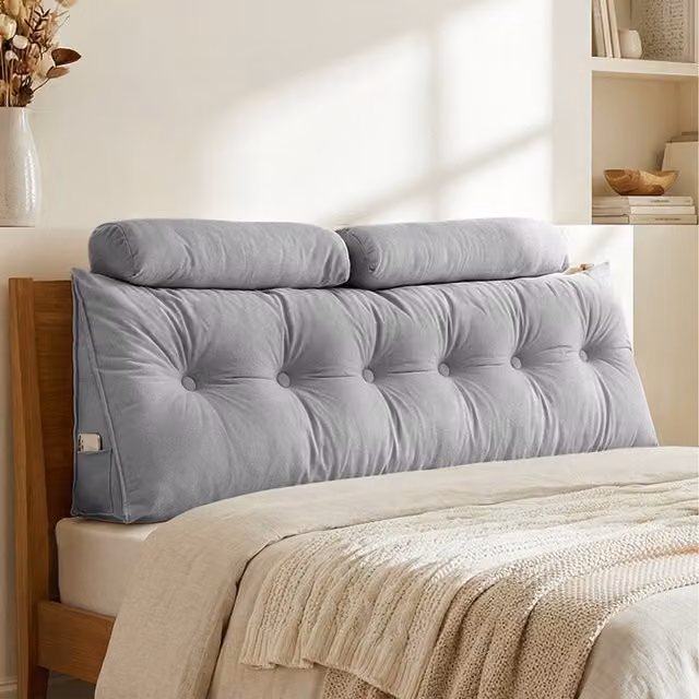 Livingandhome Grey Chenille Wedge Headboard Pillow with Removable Cover and 2 Bolster Pillows, Width: 180 cm