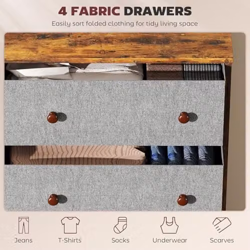 HOMCOM Chest of Drawers with 4 Fabric Drawers in Grey and Rustic Brown – 3