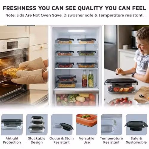 MantraRaj Airtight Glass Food Storage Container with Leakproof Silicone Seal Lid, 620ml, Transparent – 7