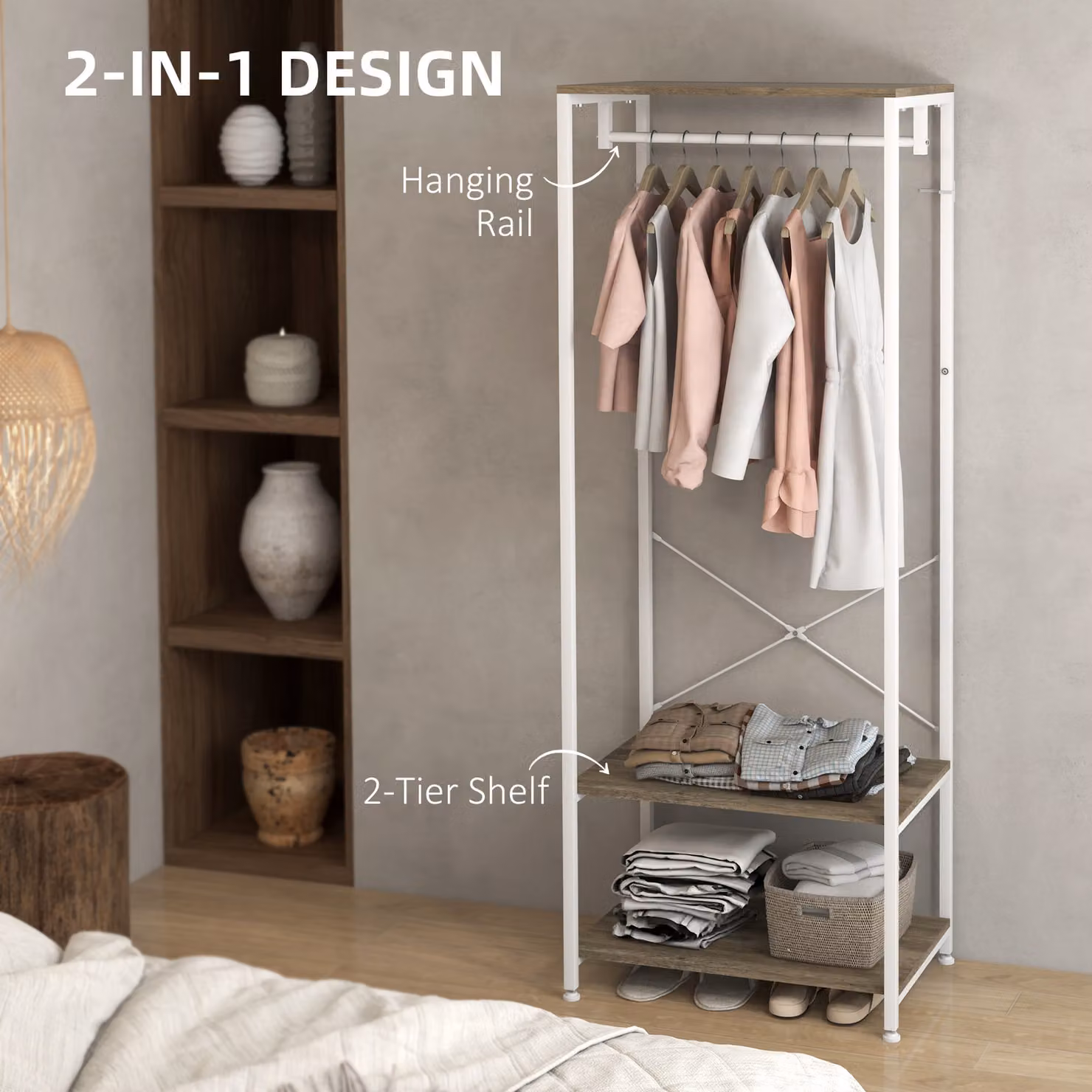 HOMCOM Modern Hallway Coat Rack and Shoe Bench Tree in Grey – 2