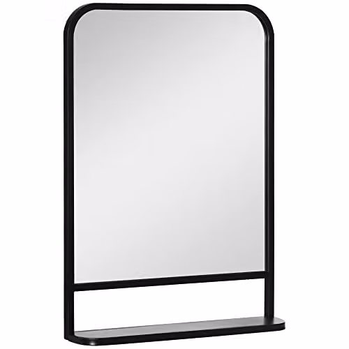 HOMCOM Modern Square Wall Mirror with Storage Shelf, Black, W: 70 cm, H: 50 cm – 1