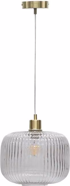 First Choice Lighting Batley Large Pendant Light with Transparent Ribbed Glass and Satin Brass Fitting – 1