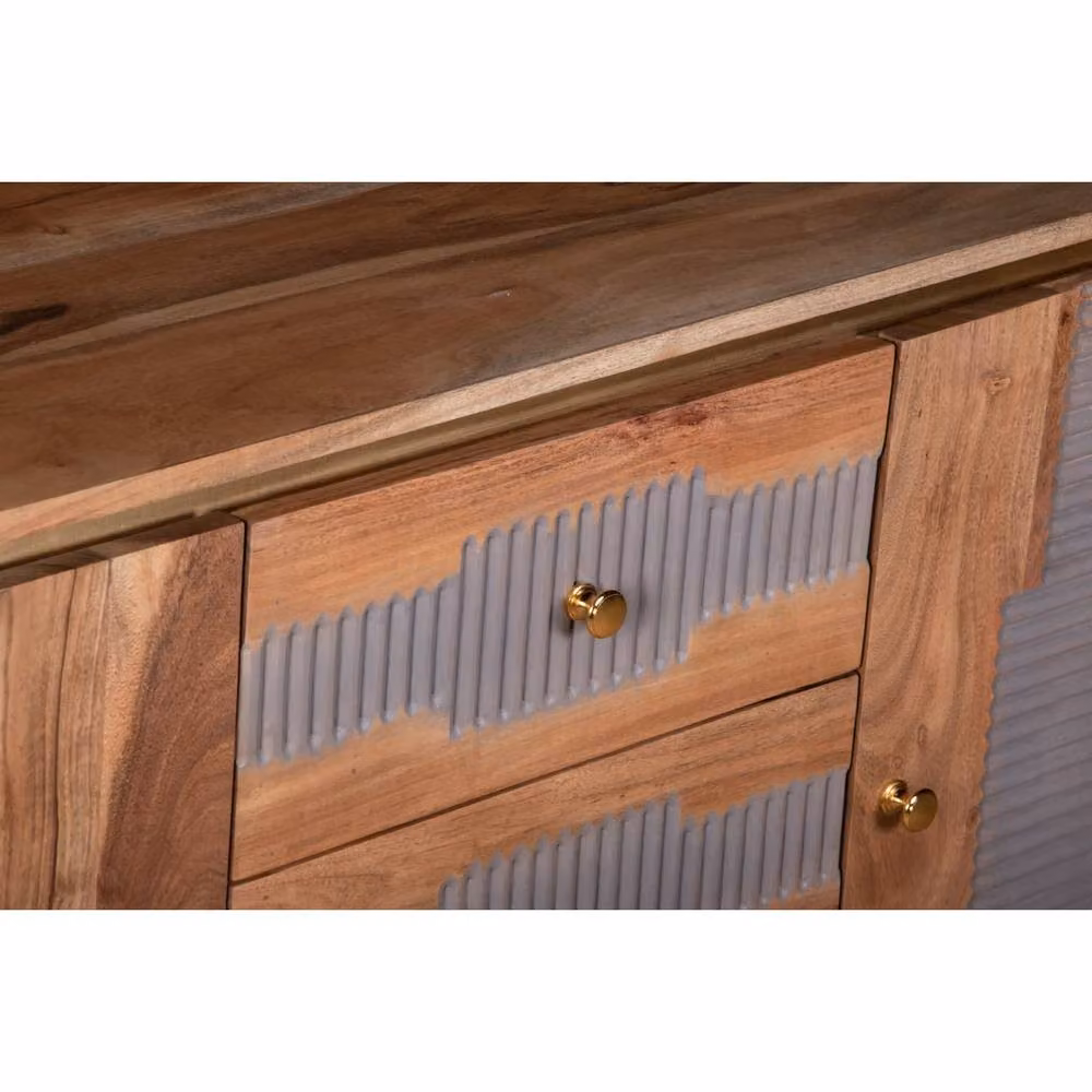Wyld Haus Idaho Acacia Wood Sideboard in Brown with 3 Drawers and 2 Doors, W/D/H: 140 x 40 x 80 cm – 3