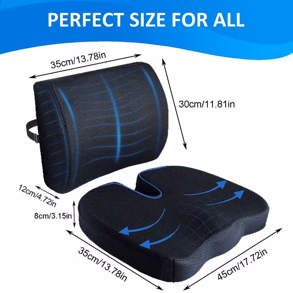 NESTLUNE Memory Foam Back and Seat Support Combo Cushion in Black, W/D/H: 150 x 100 x 30 cm – 2