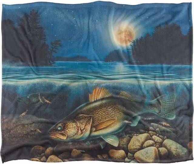 JQ Licensing Harvest Moon Walleye Fishing Super Soft Fleece Throw Blanket, White, W/D/H: 152 x 127 cm – 1