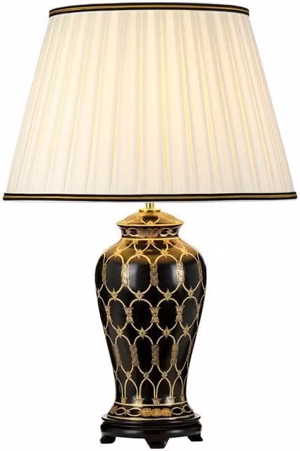 Loops Ceramic Single Table Lamp in Ivory with Black and Gold Trim Shade, E27 LED Compatible