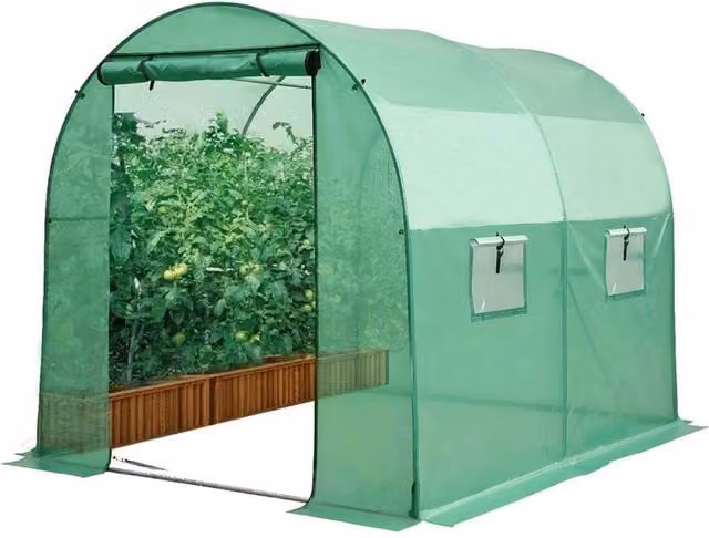 SPETLEK Green Galvanised Steel Polytunnel Walk-in Garden Greenhouse, W: 2.5 m, D: 2 m