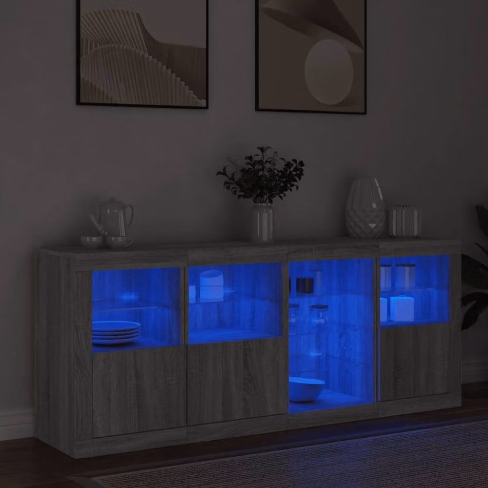 Berkfield Home Modern Sideboard with Integrated LED Lights in Grey Sonoma, W: 164 cm, D: 37 cm, H: 67 cm – 3
