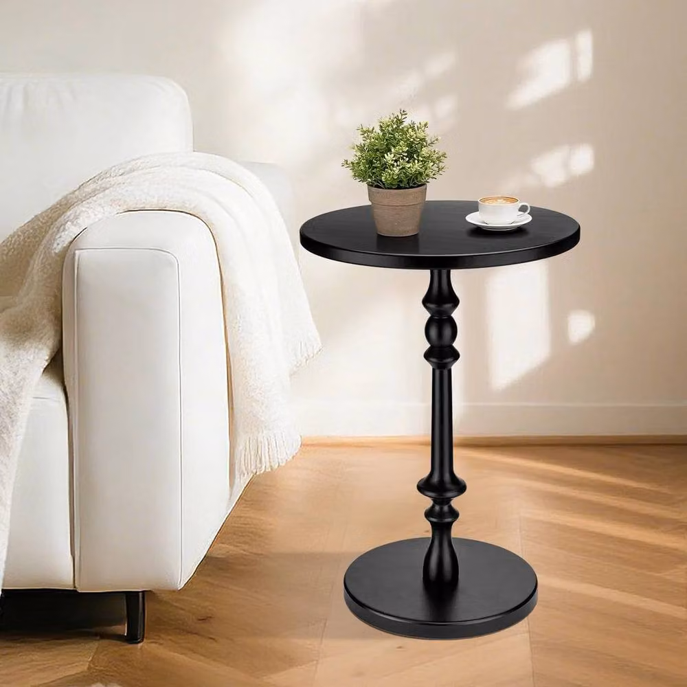 FORGEVIO Solid Wood Round Side Table in Black – 4