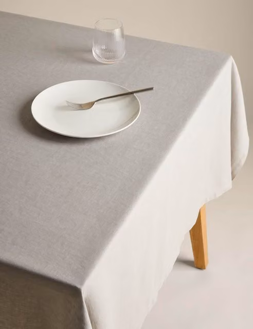M&S Grey Pure Linen Rectangular Tablecloth