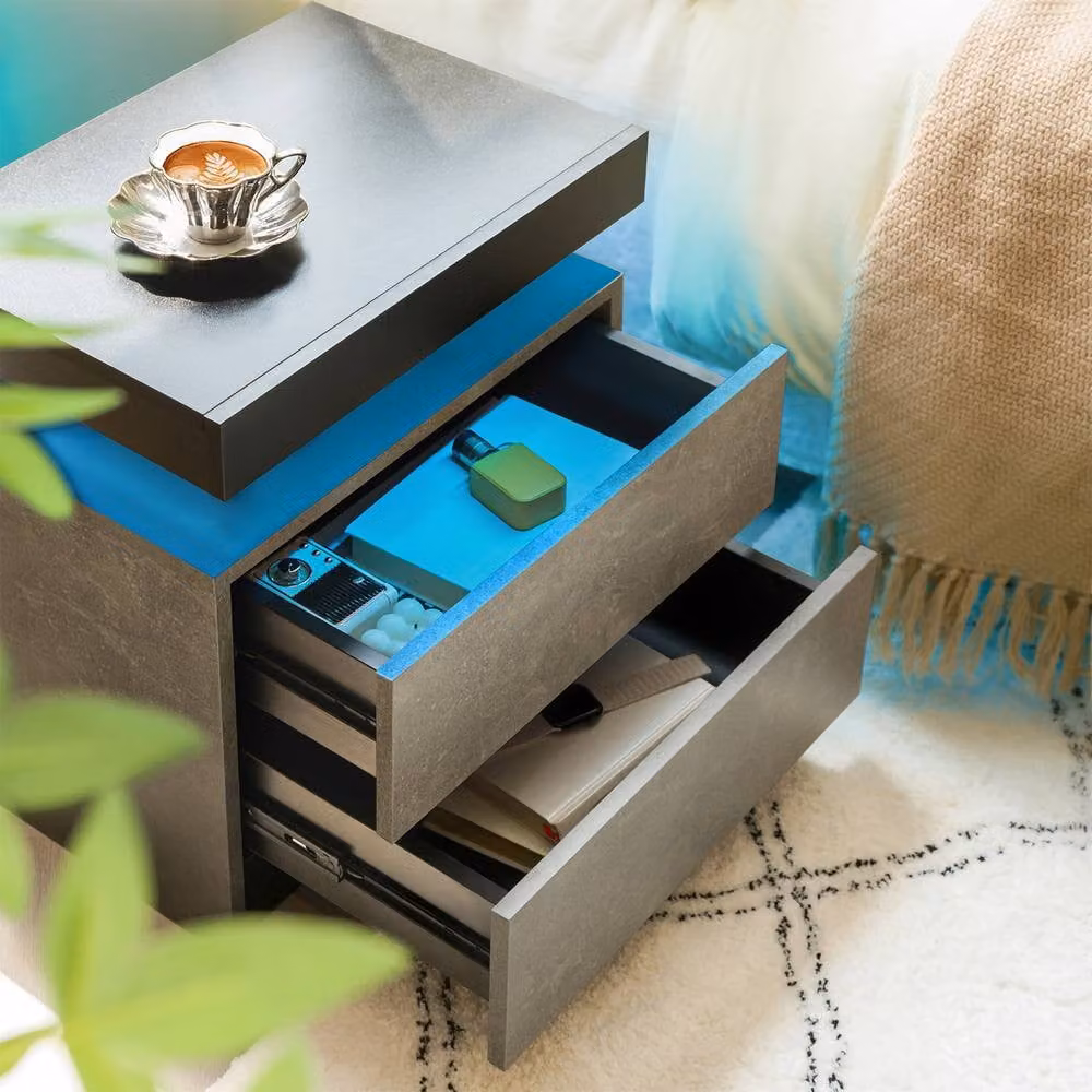 Matteo Modern LED Bedside Table with Integrated Lighting in Grey and Black – 5