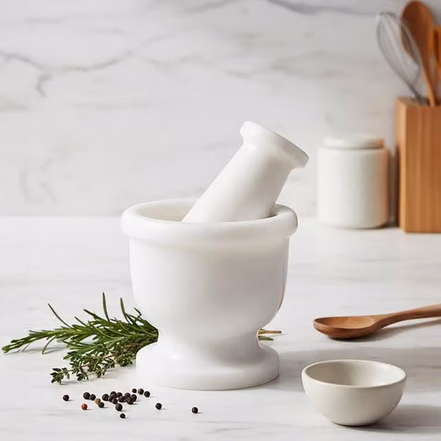 Orsina White Marble Round Mortar and Pestle