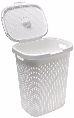 Addis 50 Litre Calico Faux Rattan Hamper with Lid and Handles, Cream