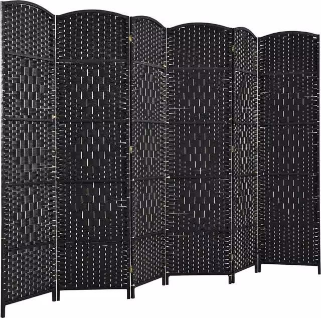 COSTWAY 6-Panel Modern Wood Folding Privacy Screen, Black, Height: 180 cm