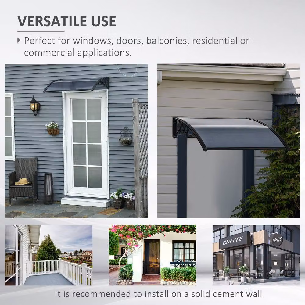 Matteo Black Door Canopy Awning Polypropylene Window and Porch Rain Shelter W: 100 cm, D: 75 cm – 4