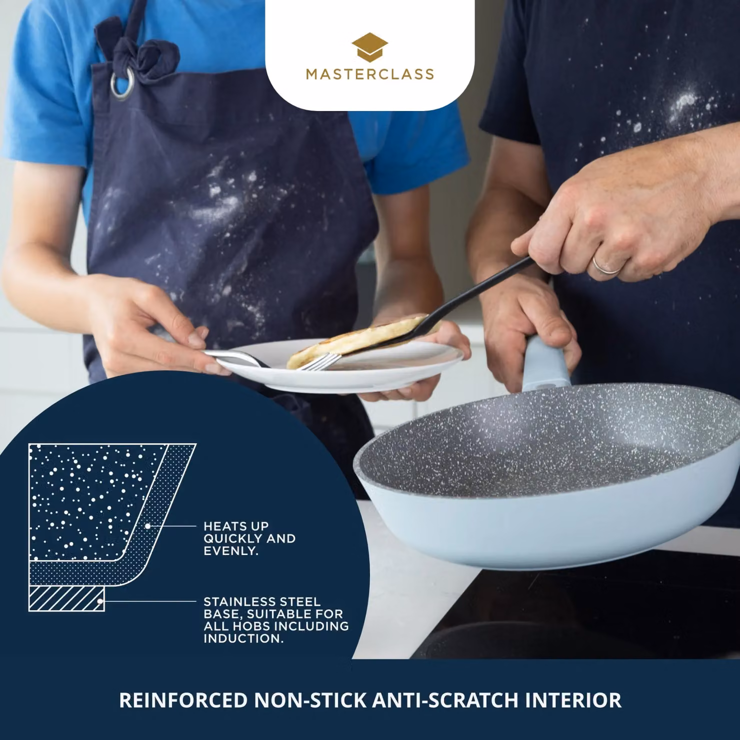 MasterClass Non-Stick Cast Aluminium Frying Pan, Blue, 26cm – 8