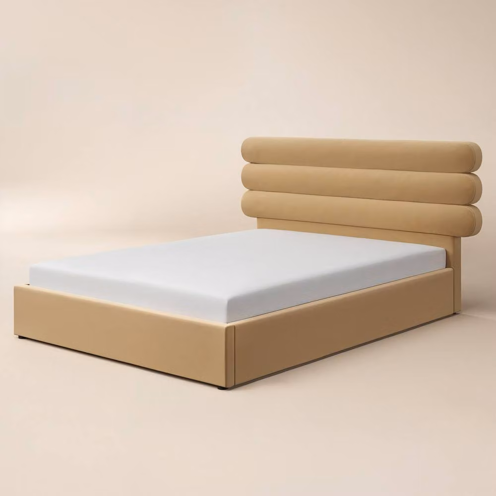 Solace+Co Atlas Modern Upholstered Ottoman Bed in Sand Velvet, W/D/H: 180 x 200 x 110 cm – 2