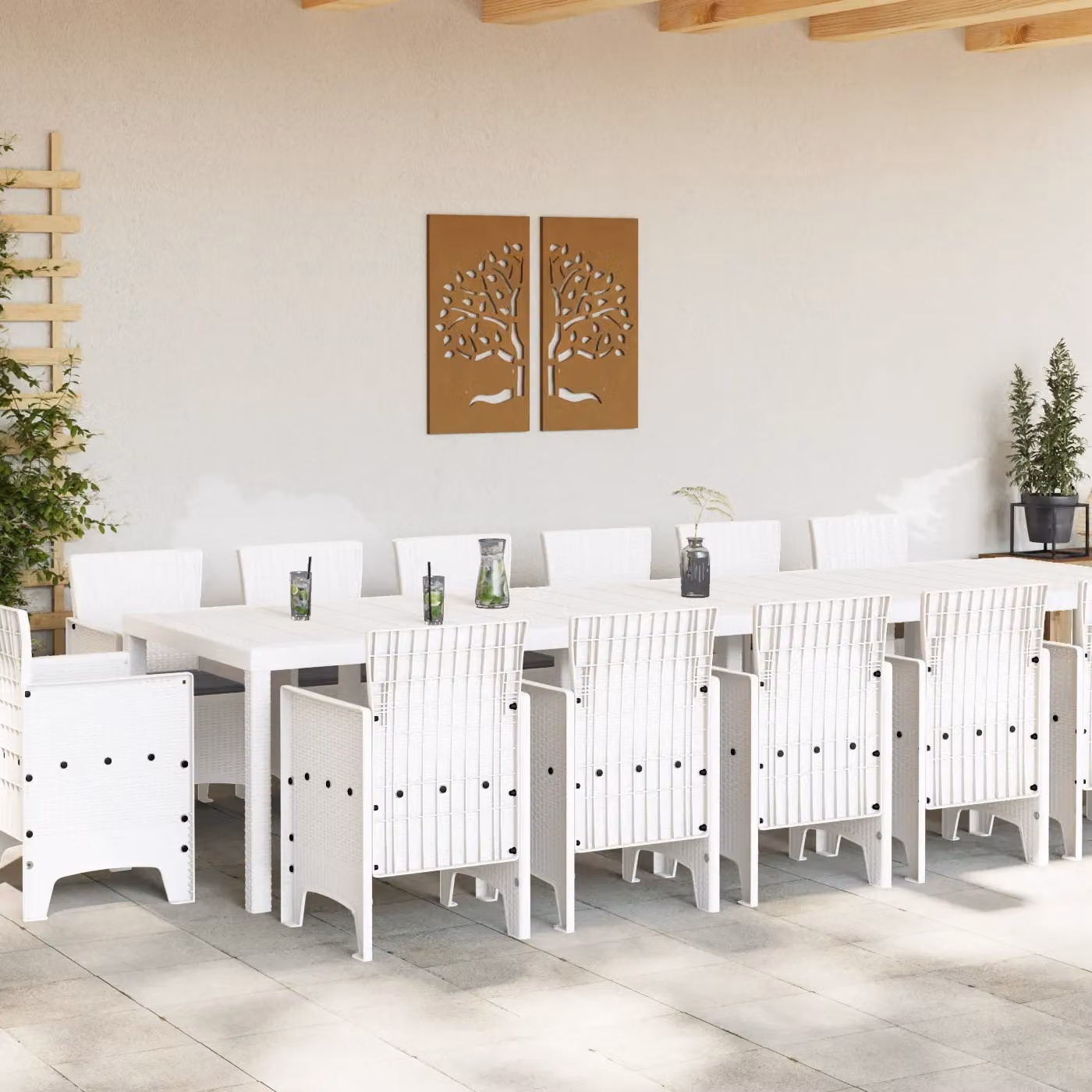Berkfield Home 15 Piece White Poly Rattan Garden Dining Set with Cushions – 3