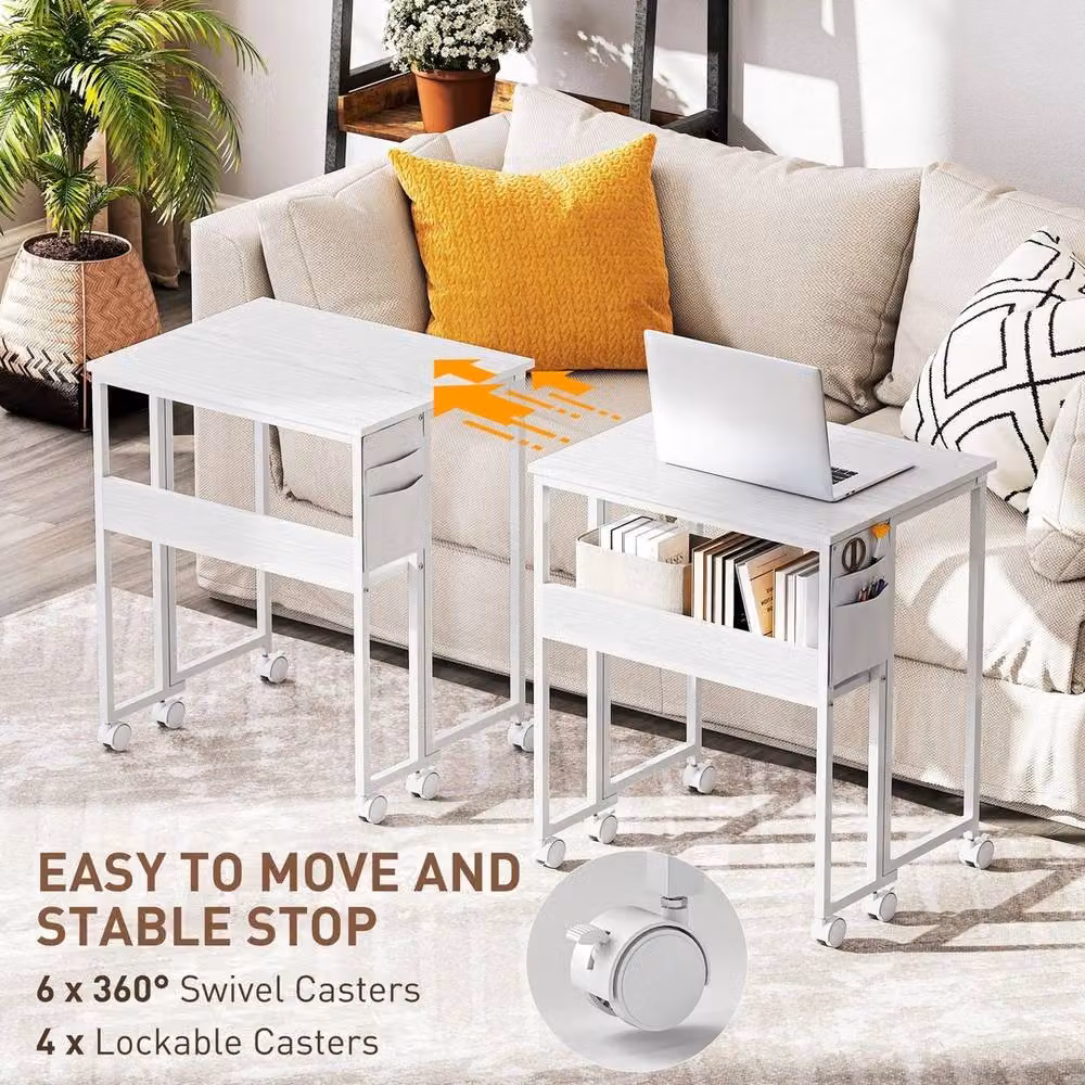 NESTLUNE White Foldable Computer Desk with Castors – 2