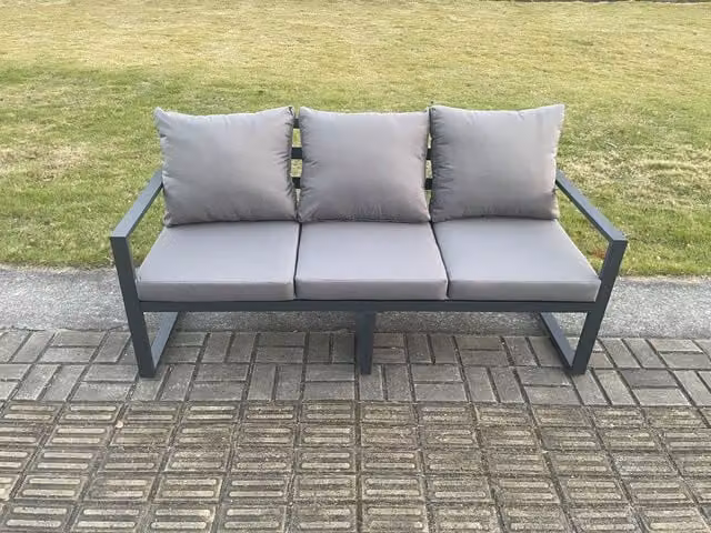 Fimous 3 Seater Powder Coated Aluminium Outdoor Garden Sofa in Dark Grey with Upholstered Cushions
