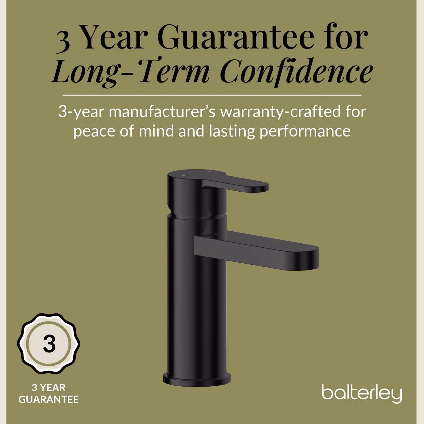 Balterley Pride Round Mono Basin Mixer Tap with Push Button Waste, Matt Black – 5