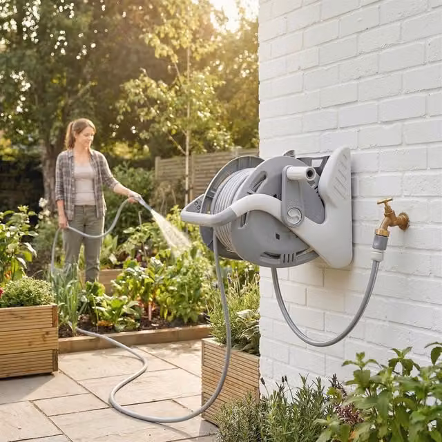 Outsunny Wall Mounted Portable Garden Hose Reel, 20 m, Grey